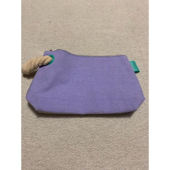 Mugler Angel Beach Zip NWOT Small Cosmetic Canvas Bag Beige Purple - Picture 4 of 8